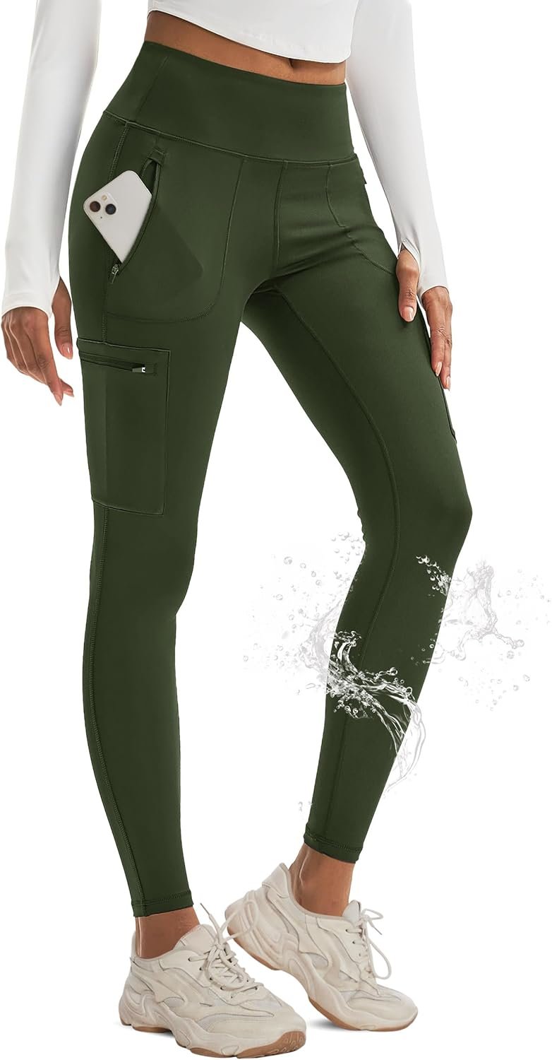 MAGCOMSEN Hiking Leggings Women with 4 Zipper Pockets Water Resistant High Rise Cargo Leggings Outdoor Athletic Pants