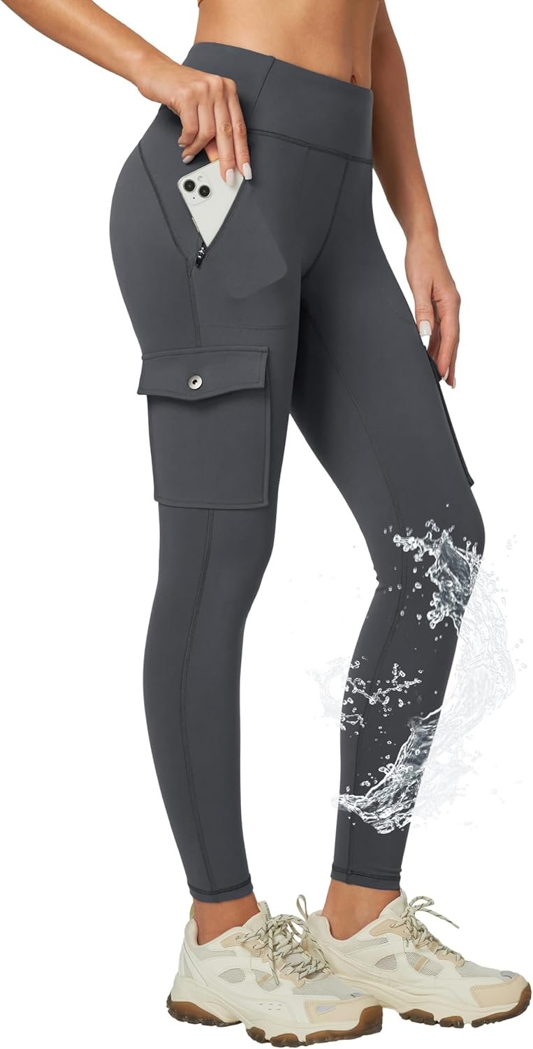 Ewedoos Hiking Pants Women Leggings with Zipper Pockets Water Resistant Workout Compression Leggings Tummy Control UPF50+