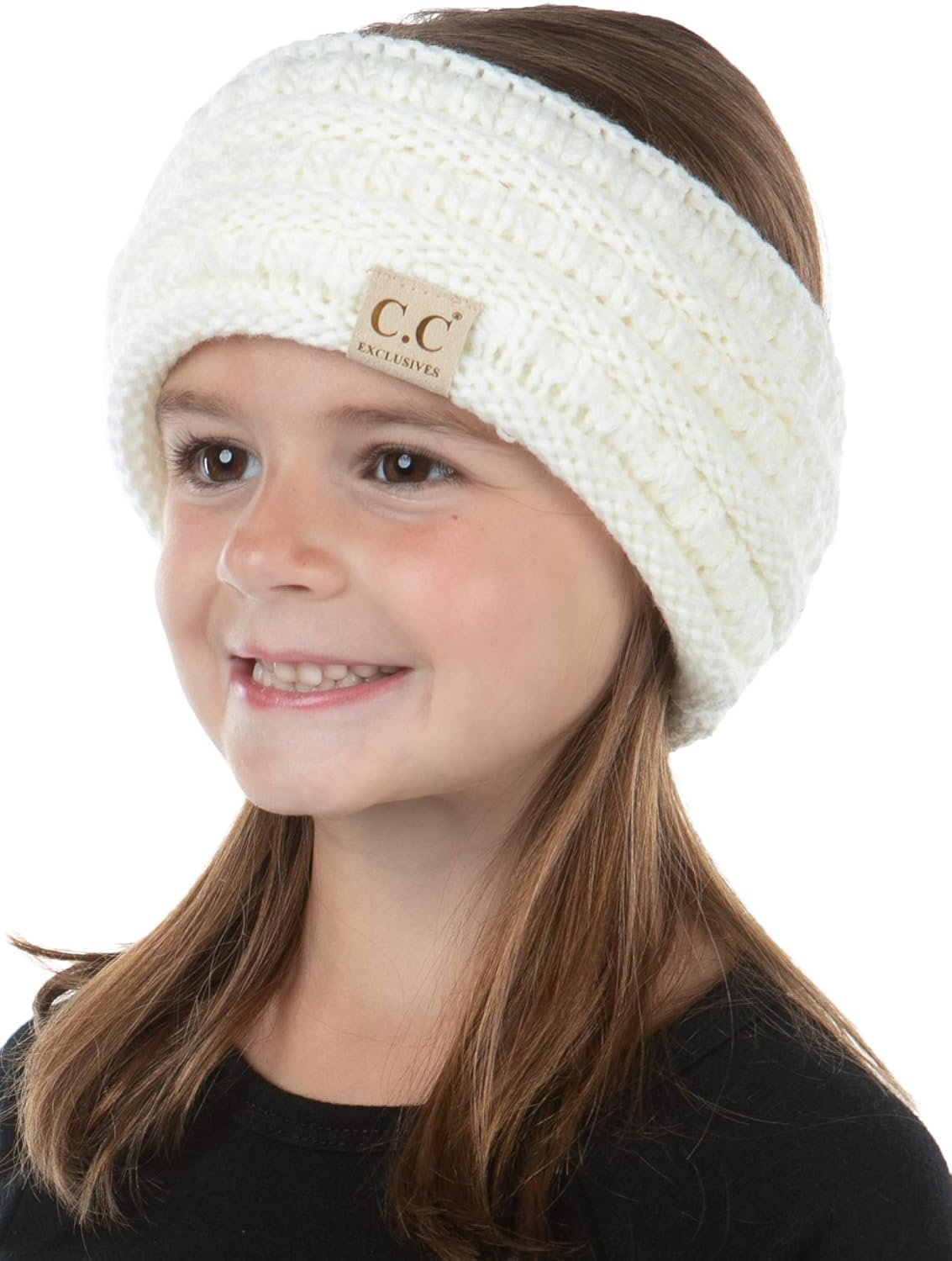 Funky Junque Exclusives Kids Ear Warmer Headband – Fleece Lined Winter Ear Wrap for Toddler Girls & Boys, Cozy Knit Head Warmer & Earmuff Headband for Cold Weather – Ivory