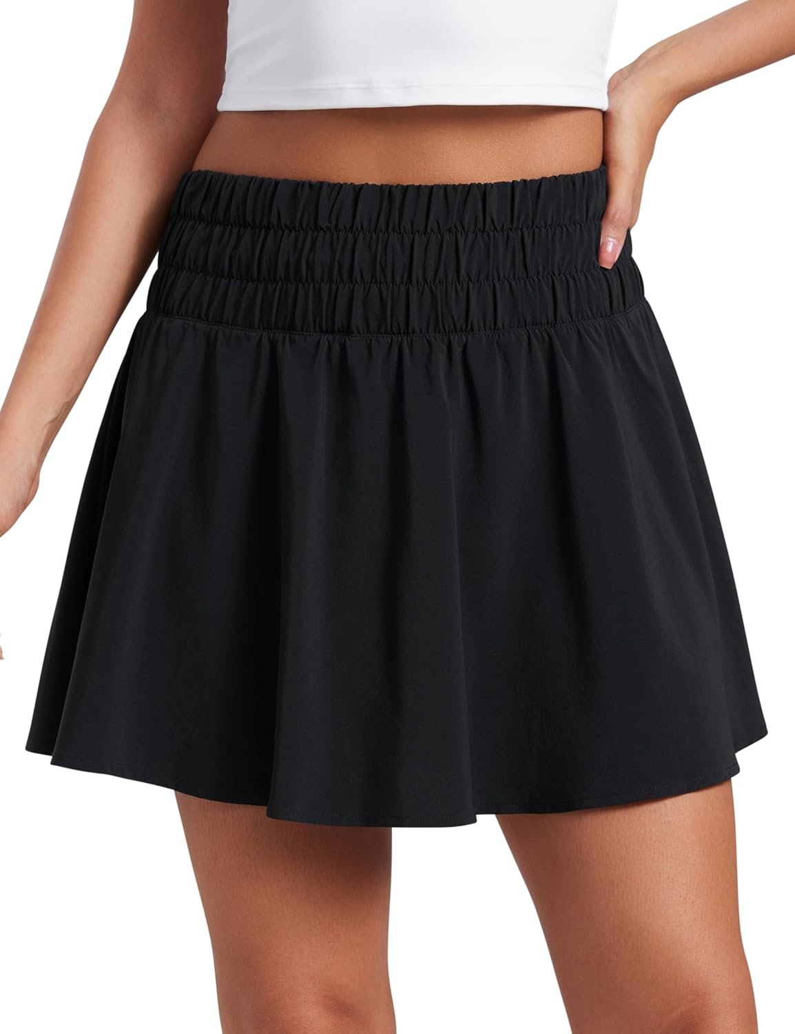 CRZ YOGA High Shirred-Waisted Tennis Skirts for Women – Mini Lined Golf Casual Athletic Flowy Skorts with Pockets