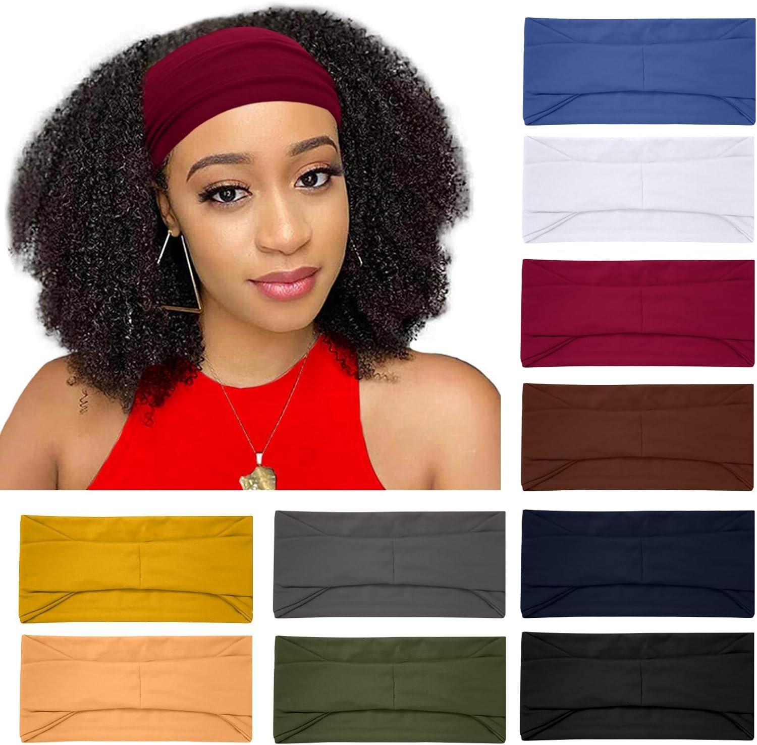 RITOPER Wide Thick Headbands for Women Non Slip, 10 Pack Buttery Soft Workout Yoga Running Sweat Head Bands, Solid Headband Hair Bands for Wig Cover, Spa Day, Travel, Washing Face, Daily Use