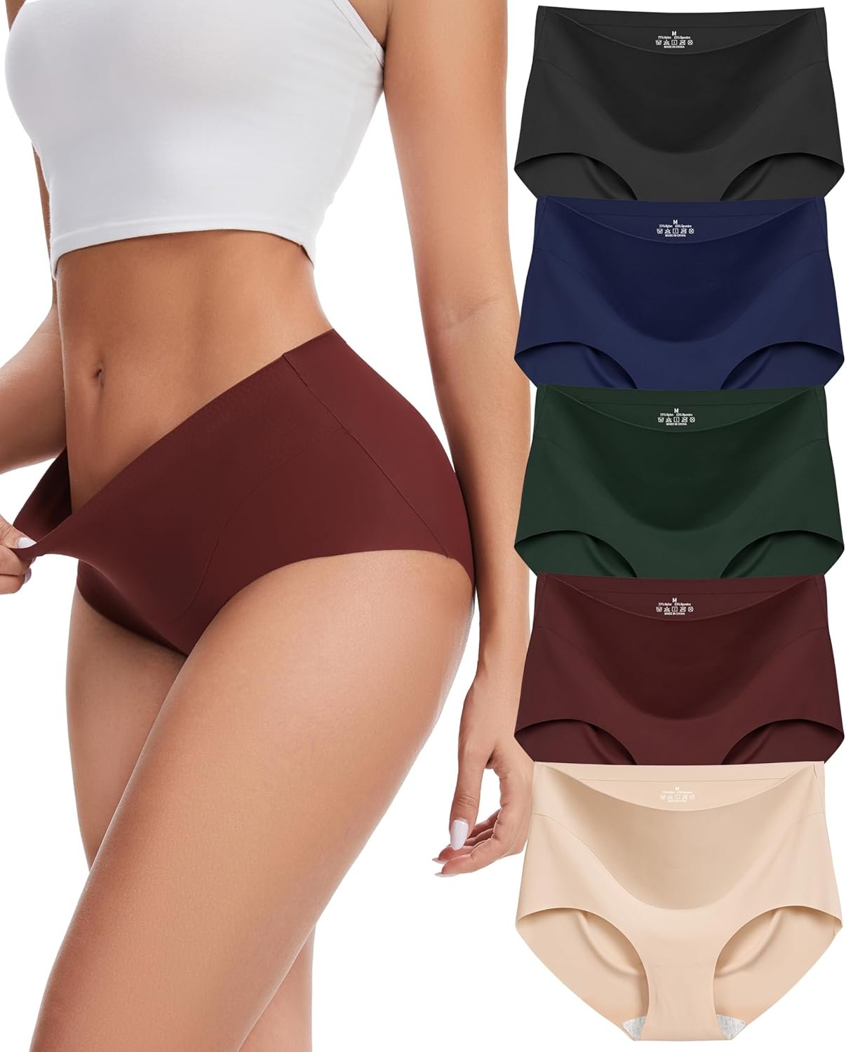 Sunm Boutique Seamless Underwear for Women, No Show Tummy Control Briefs, 23% Spandex High Waisted Women’s Panties