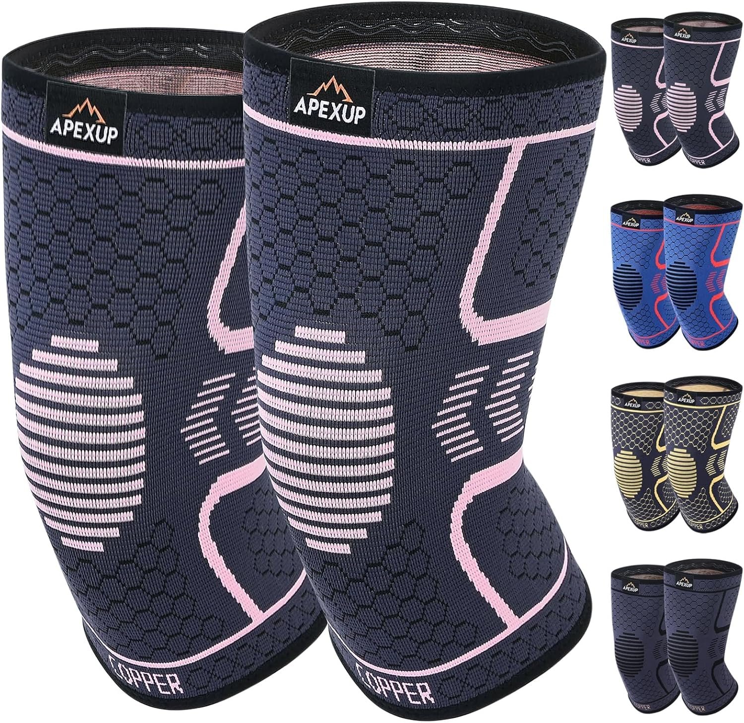 APEXUP Compression Knee Brace for Women, Copper Compression Sleeve for Knee Support, Arthritis Pain Relief, Meniscus Tear, ACL, Running