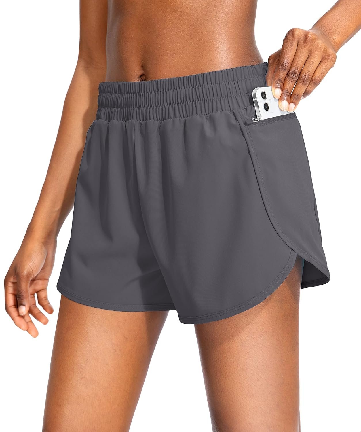 Soothfeel Womens Running Shorts with Zipper Pockets 3″/5″ High Waisted Athletic Gym Workout Shorts for Women with Liner