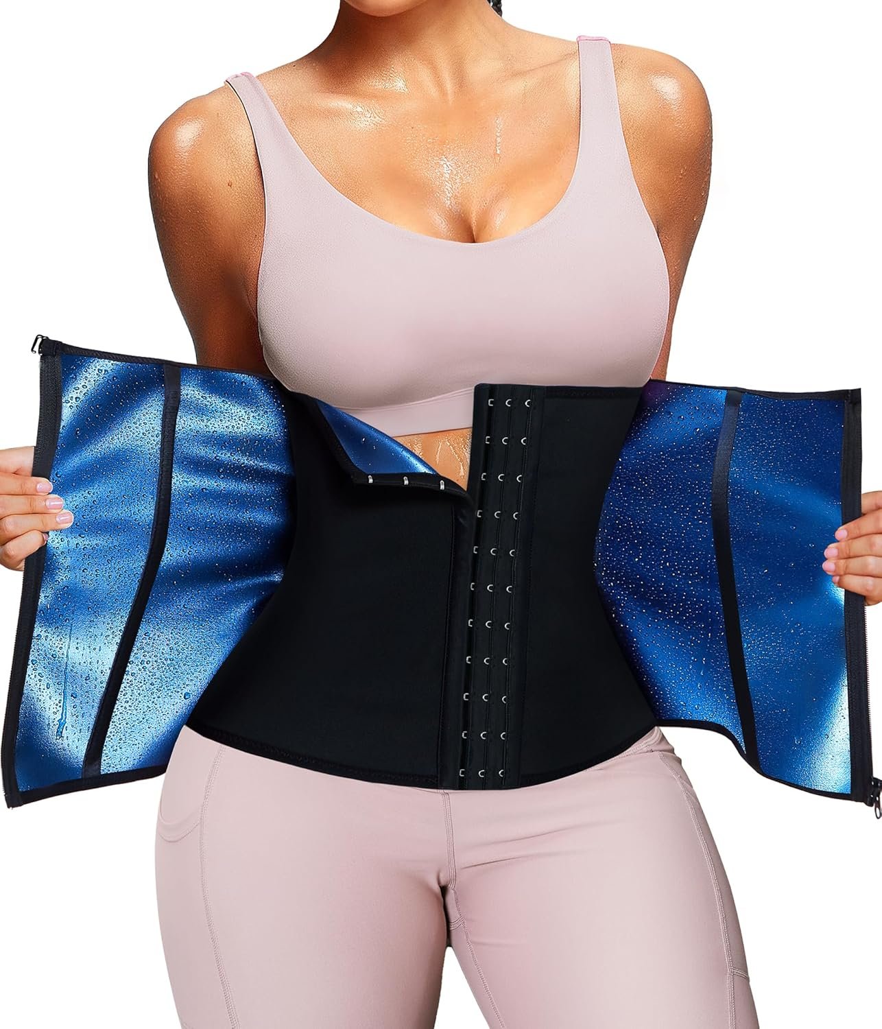 Nebility Waist Trainer for Women Corset Shapewear with Zipper Sweat Waist Trimmer Faja Body Shaper Workout Waist Cincher