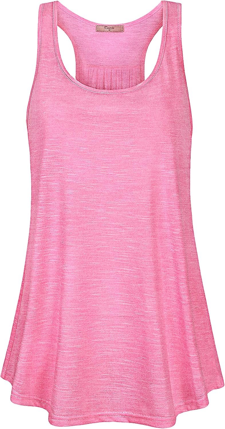 Cestyle Womens Sleeveless Scoop Neck Flowy Loose Fit Workout Shirts Racerback Long Tank Tops