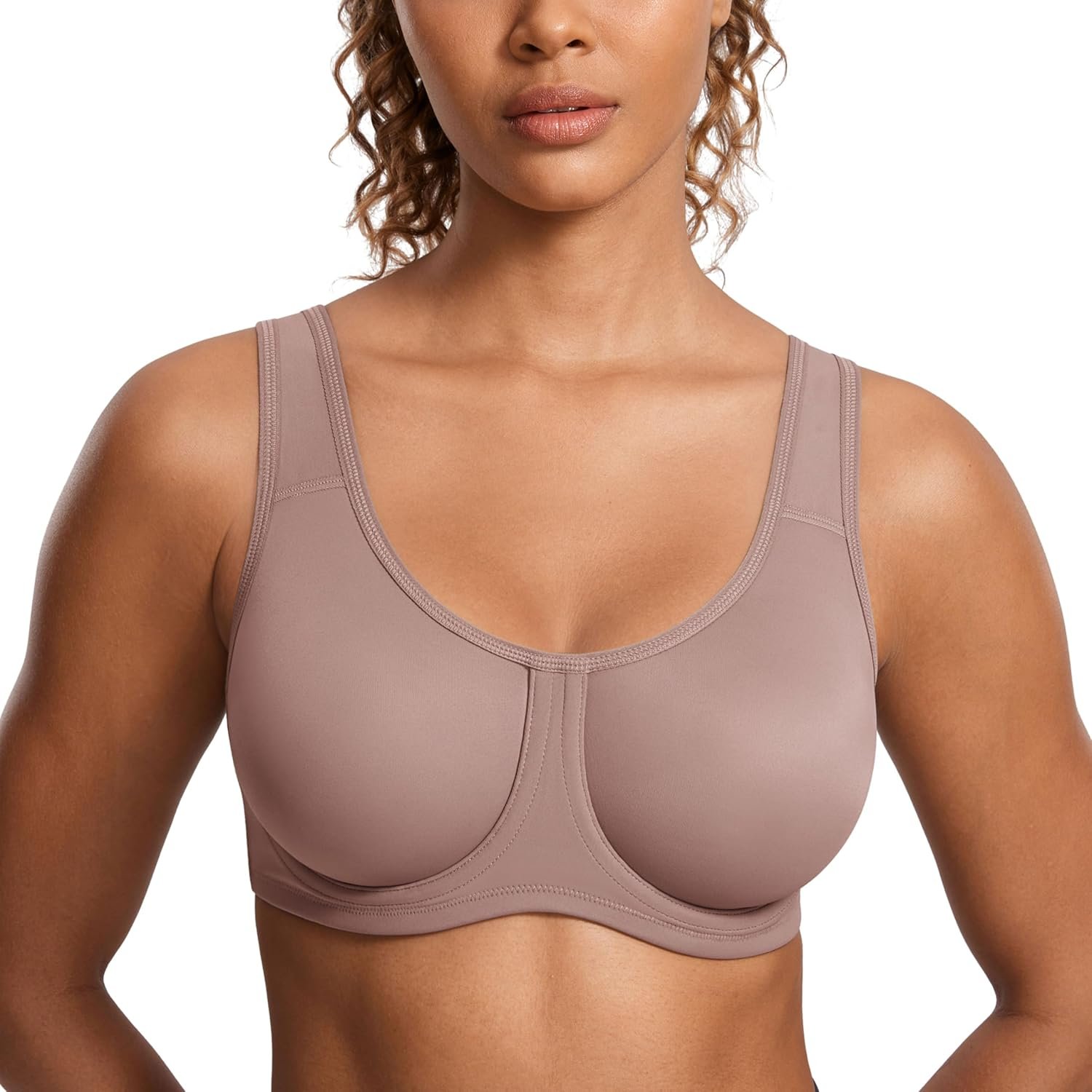SYROKAN Women’s Max Control Underwire Sports Bra High Impact Plus Size with Adjustable Straps Unlined Bra