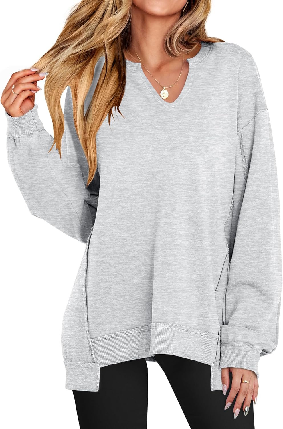 ANRABESS Women’s Oversized Sweatshirts Long Sleeve Tunic Shirts V Neck Loose Pullover Tops 2026 Fall Teen Girls Outfit