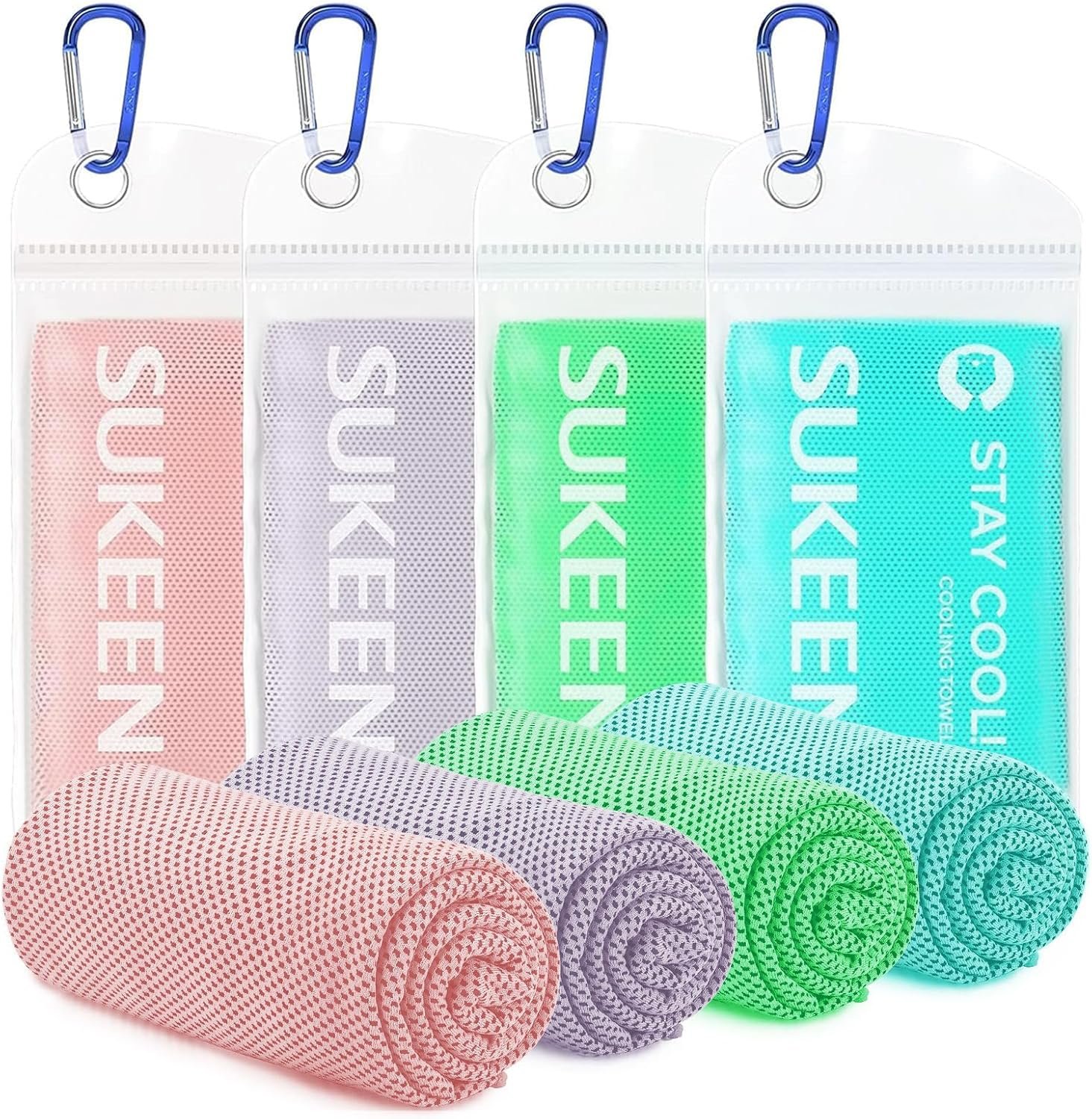 Sukeen 4 Pack Cooling Towels (40″x12″) for Neck and Face, Cooling Neck Wraps, Breathable Cooling Towel for Hot Weather, Sweat Towels for Yoga, Sports, Golf, Gym, Camping, Running, Fitness, Workout