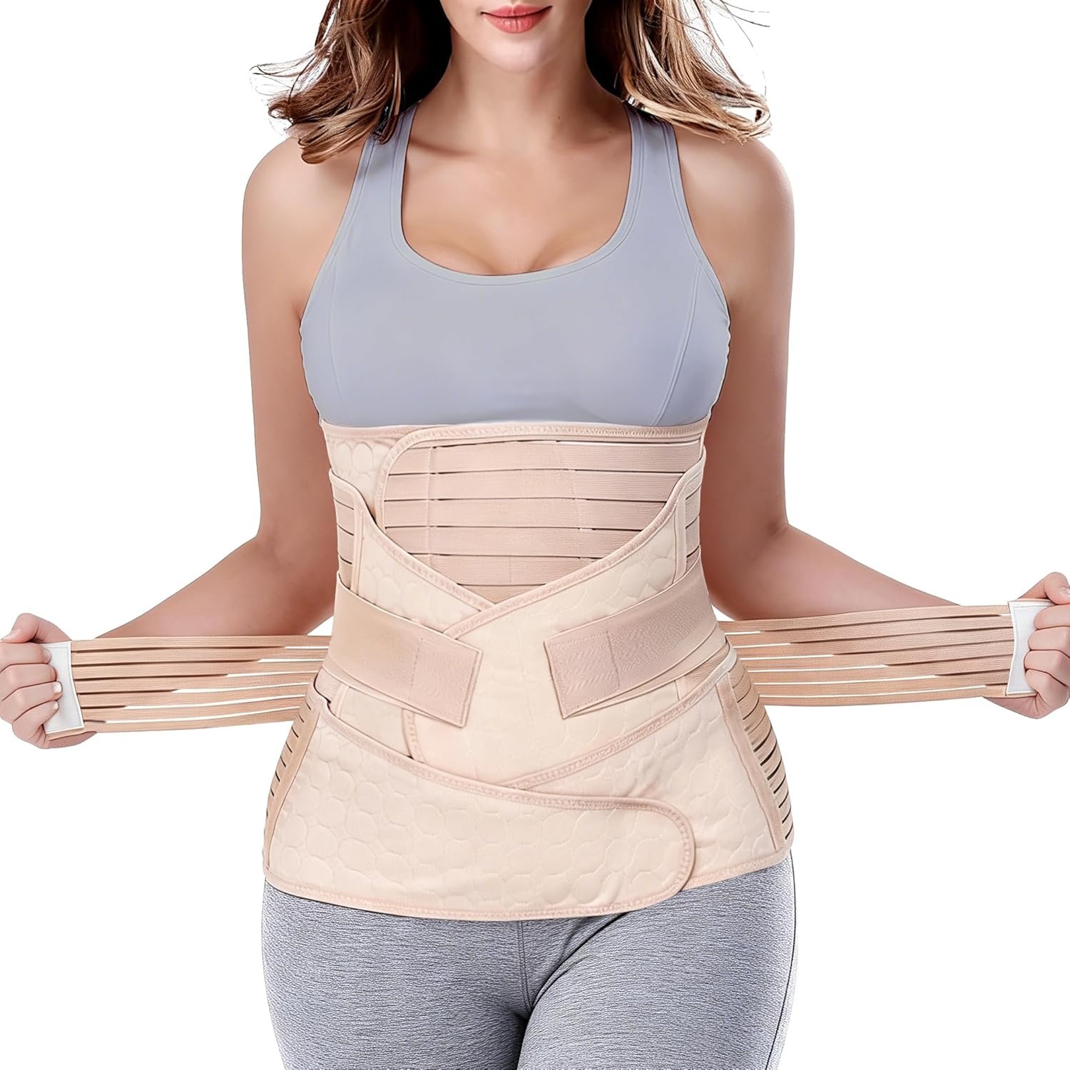 ChongErfei 3 in 1 Postpartum Support – Recovery Belly/waist/pelvis Belt Shapewear Slimming Girdle, Beige, L For Posture Correction
