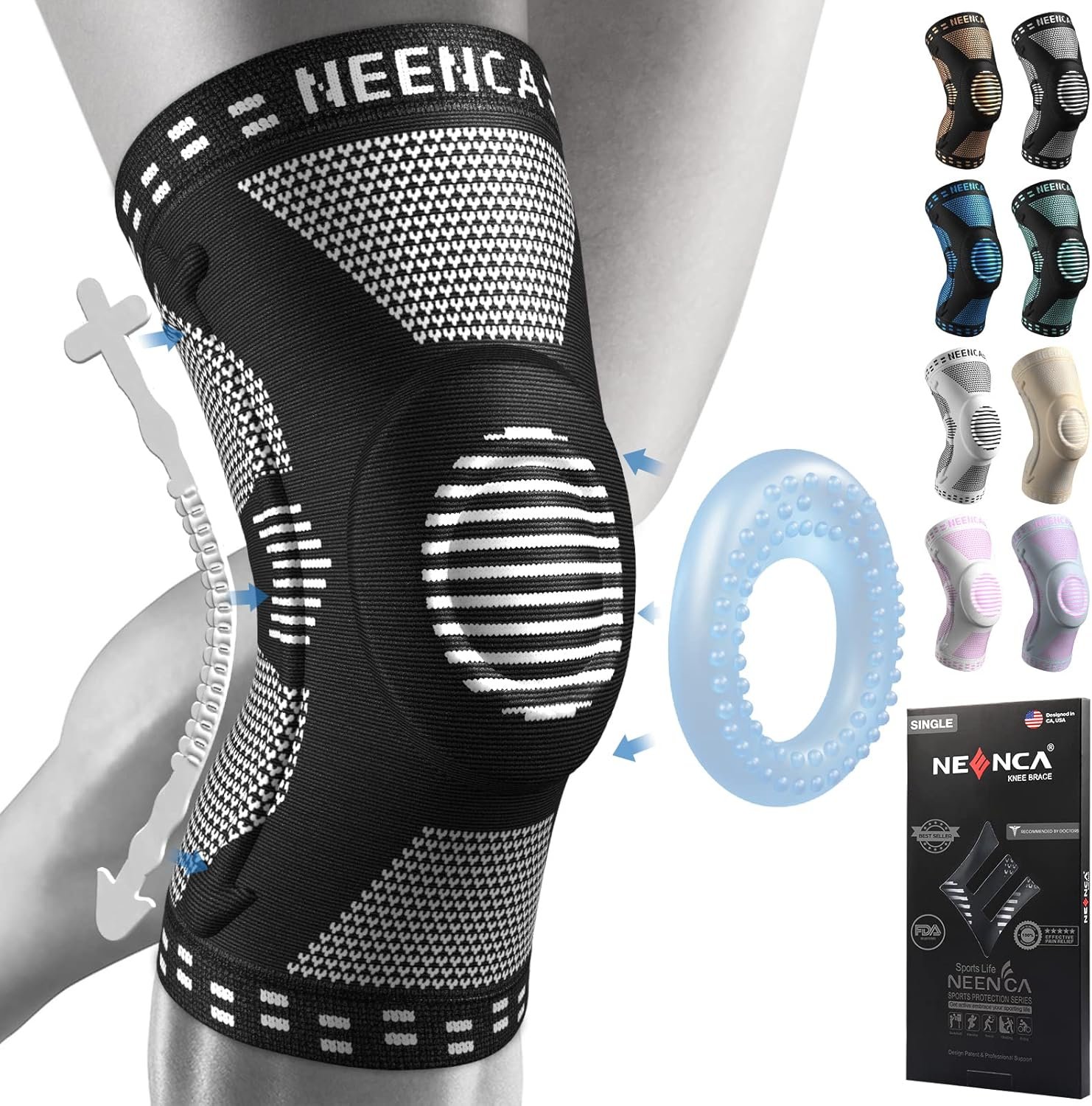 NEENCA Professional Knee Brace, Compression Knee Support with Patella Gel Pad & Side Stabilizers, Medical Knee Sleeve for Pain Relief, ACL,PCL, Meniscus, Injury Recovery, Arthritis, Sports, Workout…