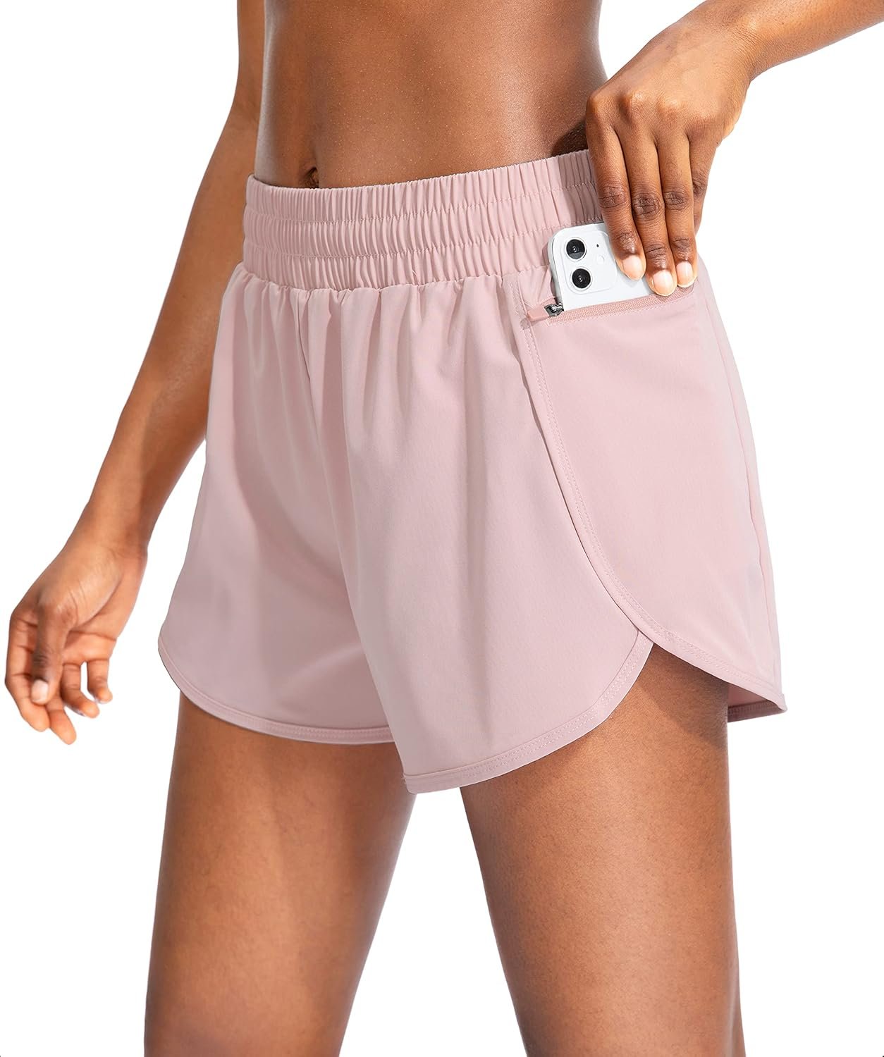 Soothfeel Womens Running Shorts with Zipper Pockets 3″/5″ High Waisted Athletic Gym Workout Shorts for Women with Liner