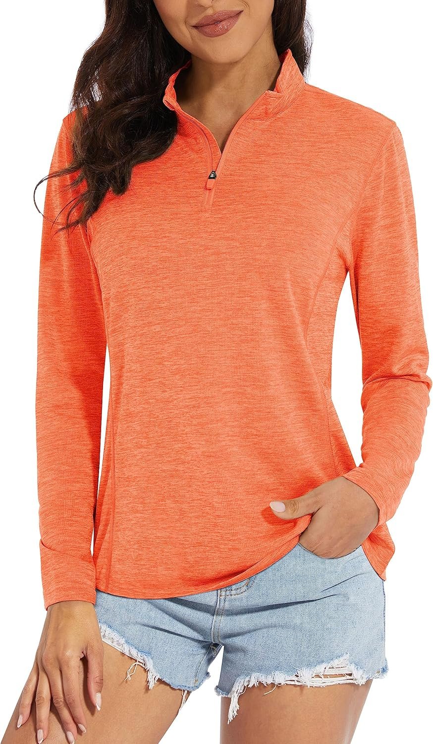 MAGCOMSEN Women’s UPF 50+ Sun Shirts Long Sleeve 1/4 Zip Pullover Quick Dry Workout Hiking Tops Running Athletic Shirts