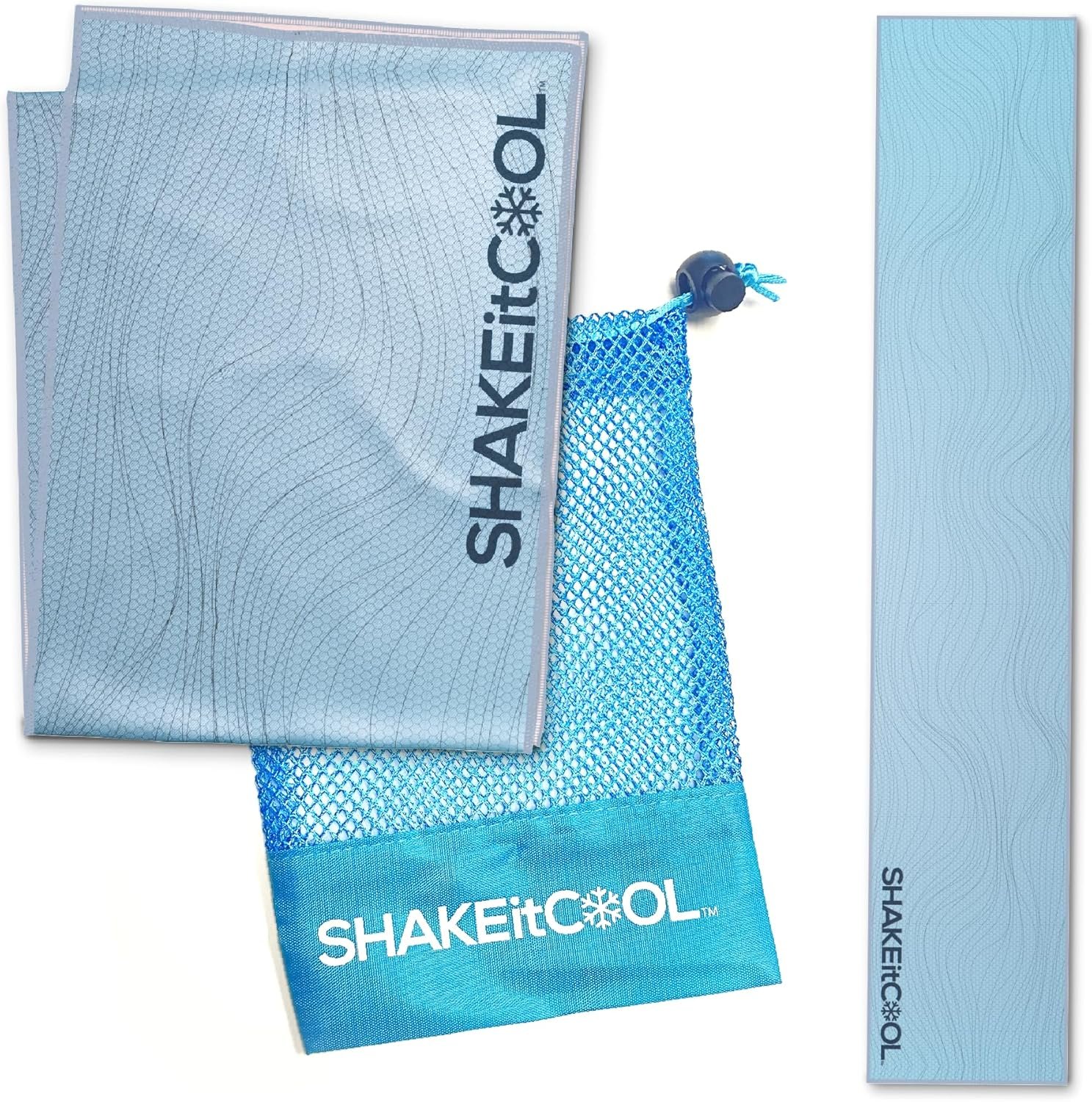 SHAKEitCOOL Original Cooling Towel – Be Cool in Style – Heat Relief, Soft, Lightweight, Sun Protection, Easy Clean – Perfect for Biking, Running, Yoga, Gym, Gardening – Blue Wave