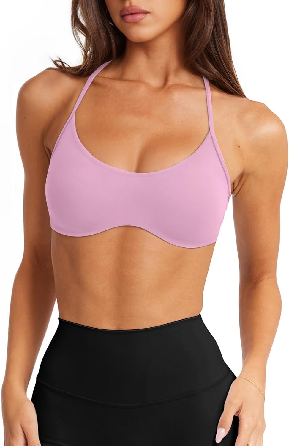 LASLULU Womens Sexy Y Back Sports Bra Padded Racerback Spaghetti Strap Workout Yoga Gym Athletic Bras Tops Bralettes