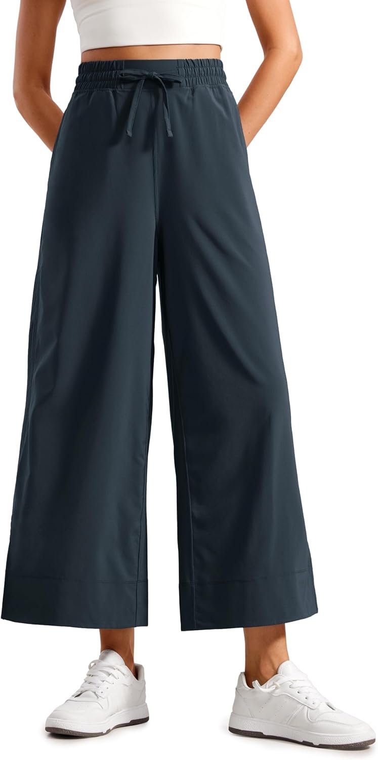 CRZ YOGA Lightweight Wide Leg Cropped Pants for Women 25″ – Casual Travel Work Sweatpants Summer